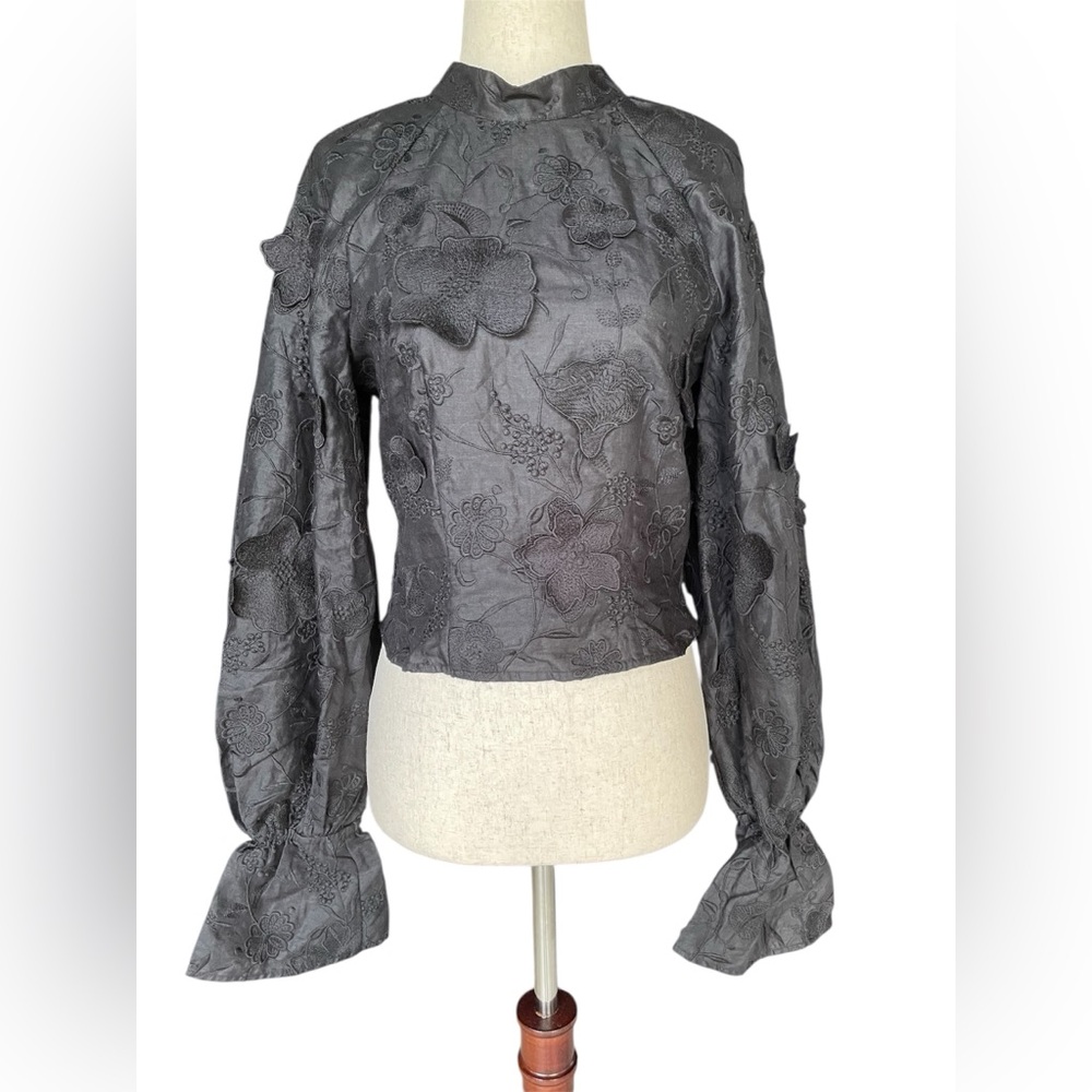 NWT & Other Stories Cropped Floral-Appliqué Blouse